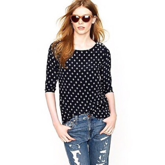 J. Crew Tops - J. Crew • Navy Blue Anchor Silk Blouse